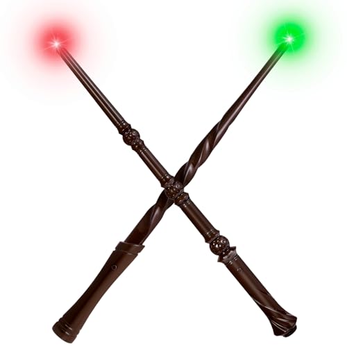 CharmRegion Light Up Wizard Wand with Sounds & 4 Lightings - 2-Pack Illuminating Magic Witch Toy Wands for Kids Cosplay Party Favors Set B (Hive & Spiral)