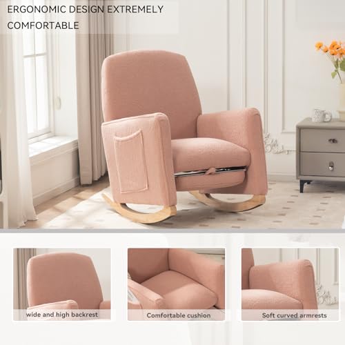 Foxhunterrockingchairnurserychairwithadjustablefootrestandhighbackrestgliderchairfornurserywithsidepocketsupholsteredrockingchairindoorforlivingroomteddypink  Urban Country Home Decor Foxhunter rocking chair nursery chair with adjustable footrest and high backrest glider chair for nursery with side pockets upholstered rocking chair indoor for living room teddy pink  urban country home decor
