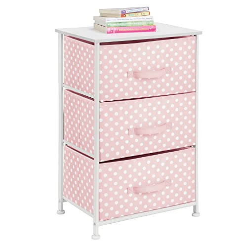 mDesign Wood Top/Steel Frame Modern Storage Dresser Chest Furniture with 3 Removable Fabric Drawers/Bins - for Kids Bedroom, Playroom, Baby Nursery Organization - Spira Collection - Pink/White