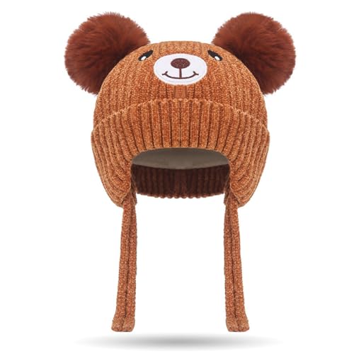 Baby Hat Cute Bear Soft Warm Cable Knit Beanie Toddler Fall Winter Hat Brown2