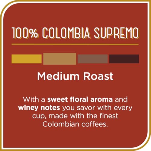 Don Francisco's 100% Colombia Supremo Whole Bean Coffee, Medium Roast – 100% Arabica, 20 oz Bag, Premium Coffee for Drip, Pour Over and French Press