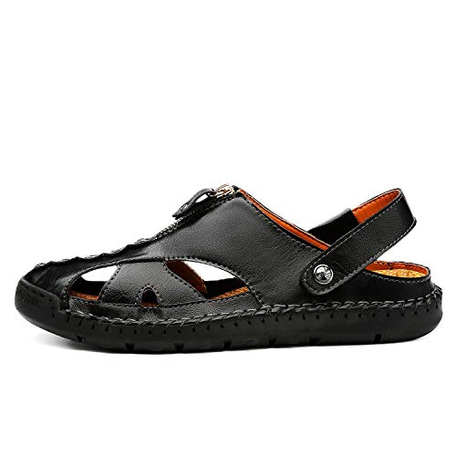 JAMONWU Men's Casual Closed Toe Adjustable Leather Sandals Handmade Fisherman Beach Sandals2