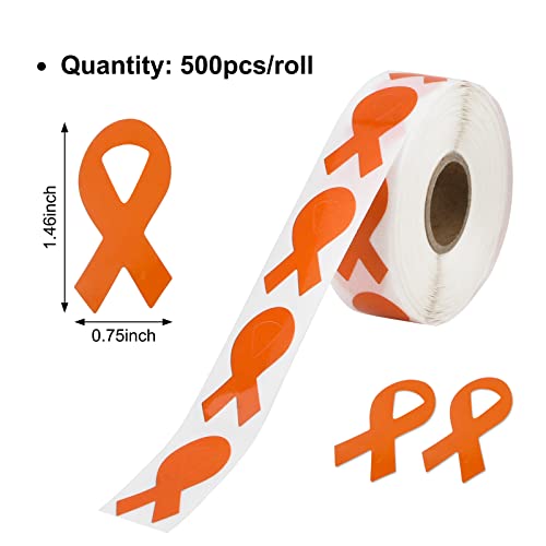 WANDIC Orange Ribbon Awareness Stickers, 500 Pcs Labels Roll for Leukemia Violence Awareness - Image 2