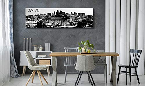 Image of DJSYLIFE Black and White Kansas City Skyline Canvas Wall Art 13.8 inch x 47.3 inch | Fade-Resistant Panoramic Skyline Print, Ready to Hang for Bedroom, Office, Living Room Decoration