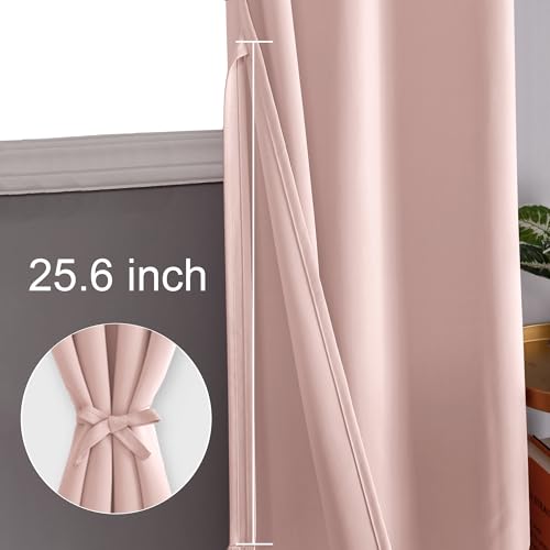 XWZO Blackout Curtains Shades Window Curtain Panels with Tiebacks- Noise Reduction and Thermal Insulated Eyelet Curtains for Bedroom,Living Room,Office,Study Room Pink W66xL72 - Image 3