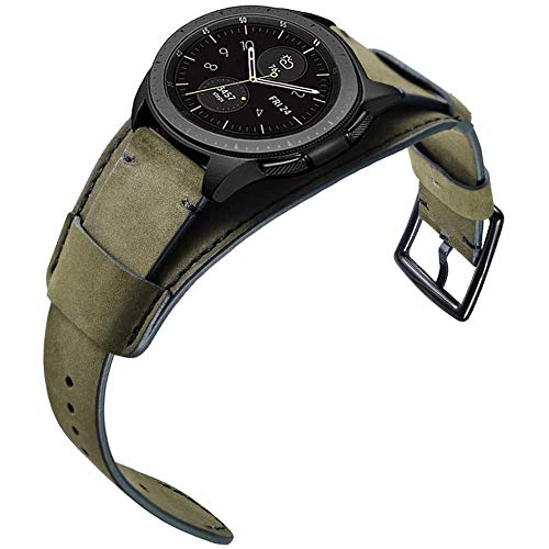 Hepsun Compatible with Samsung Galaxy Watch 42mm/Active 40mm/Active 2 /Gear S2 Classic/Gear Sport/Fossil Q Gazer/Ticwatch 2/Garmin Vivoactive 3 20mm Genuine Leather Cuff Bands/Strap (Army Green)