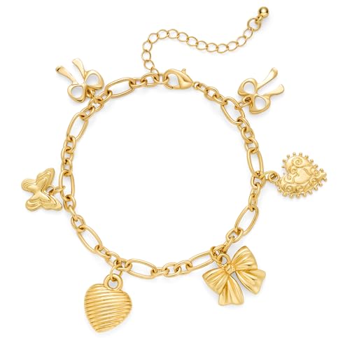 YUJIE Gold Ocean Charm Bracelet with Sea Shell, Starfish & Seahorse Pendant- Boho Beach Themed Adjustable 14K Gold Plated Link Chain Bracelets for Women Vacation Hawaiian Summer