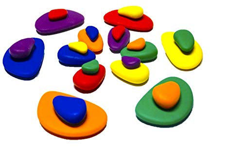 Preisvergleich Produktbild Rainbow Pebbles Set / Legespiel Stapelspiel Puzzle / Regenbogen-Kieselsteine / Bunte Kieselsteine / 36 Steine (incl. Mini Sticker Karte mit ca. 60 Stickern-Überraschung)