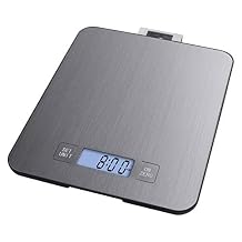 EMOS Stainless Steel Kitchen Scales with Wall Hanging/Digital Scales with Illuminated LCD Display/Tare Function/Food Scale/Electronic Scales/Precision up to 1g / Load Capacity 15kg Silver