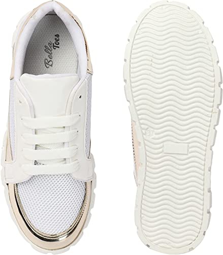 Image of MADANA Women's | Girls Casual Stylish Sneaker Shoes | Black-Shiny Golden | Smart Casual Shoes - 1133