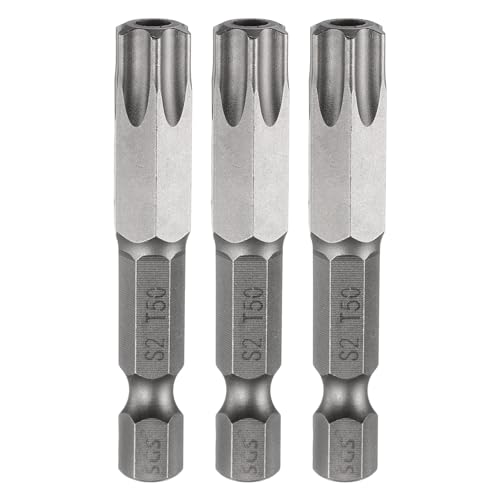 sourcing map 3 puntas de destornillador de cabeza Torx de seguridad TT50 de 50 mm de largo, vástago hexagonal magnético a prueba de manipulaciones, 6 puntos, punta de agujero de acero, herramientas