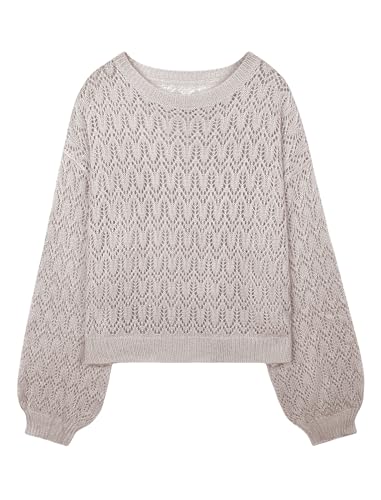 Womens Cute Fluffy Crewneck Crochet Hollow Out Long Sleeve Pullover Sweater Lightweight Sweater Spring 20253