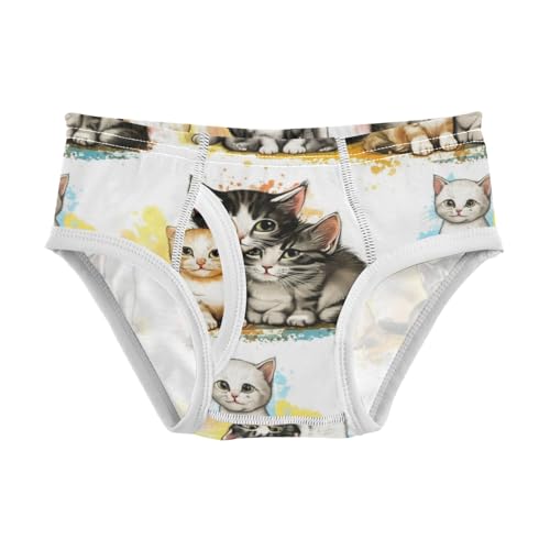 CHIFIGNO Boy Cotton Briefs Printed Underwear Soft Briefs Underwear for Little Boys, Cute Cats White