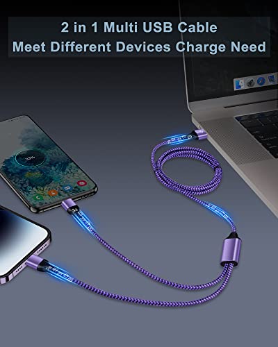 Multi Charger Cable, Lightning and USB C 2 in 1 Charging Cable Braided Multiple USB Cable Fast Charge Cord for iPhone/Android Phones for iPhone 17 16 15 Pro Max Plus 14 13, iPad, Samsung, Google-4FT