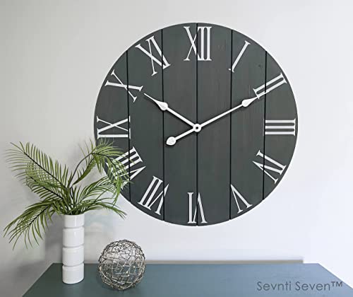 24" Large Gray Farmhouse Wall Clock - Rustic Farmhouse Clock - Wood Farmhouse Clock - Rustic Vintage Decoration - 24 Wall Clock Grey - Big Rustic Clock - Farmhouse Wall Clock 24 - Large Wall Clock 24