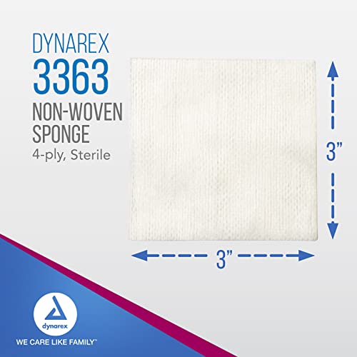 Dynarex Non-Woven Sponges, Sterile Gauze, para limpieza y preparación, altamente absorbente, menos pelusa, 3"x 3", 4 capas, 1 caja de 1200 (24 cajas de 50) miniatura 2