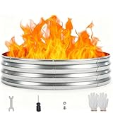 OLIXIS 5FT Round Fire Ring Pit, Outdoor Camp Firepit, Heavy Duty Galvanized Steel 60 Inch Foldable Outside Wood Burning Bonfire Fire Pit Ring for Camping, Backyard, Garden, Beach, Yard Gatherings