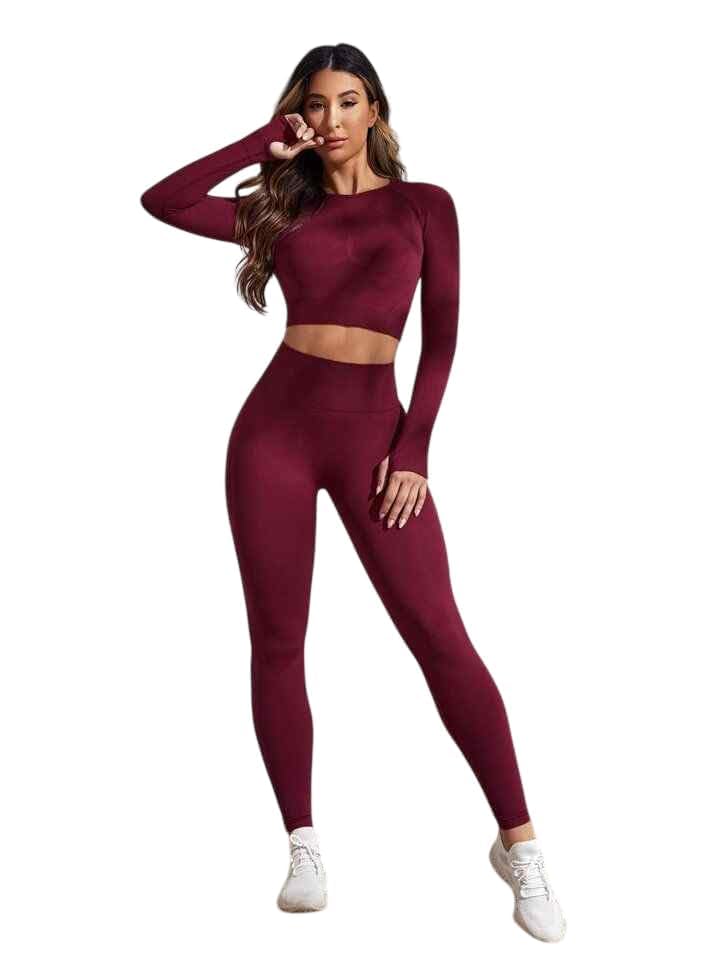 Women's Activewear Coord Set, Long-Sleeve Crop Top and High-Waist Leggings, Lycra Spandex Blend, Slim-Fit, Body-Contouring-image-31