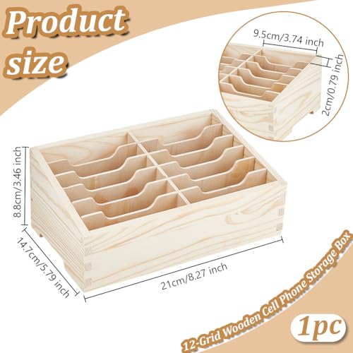 BENECREAT 12-Grid Wooden Cell Phone Holder, Multifunctional Mobile Phone Organiser - Image 2