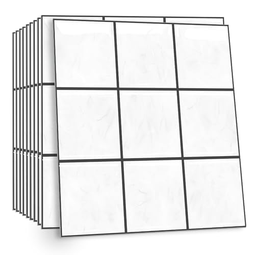 Celestdeco 2D White Peel and Stick Wall Tiles,10 Pack Self-Adhesive Tile Stickers,Vinyl Wall Tiles Self Adhesive for Kitchen Backsplash and Bathroom 30x30cm