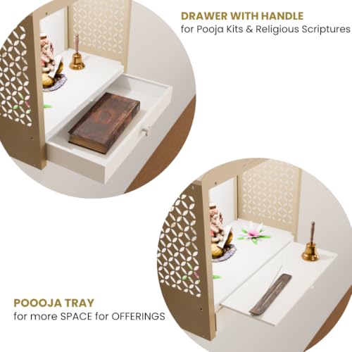Image of Krishna Mandir Metal Wall Mounted Pooja Mandir for Home - 18x10x20 Inch Dual-Tone Home Temple with Drawer, Pull-Out Tray & Built-in Light - Termite Proof & Fire Resistant