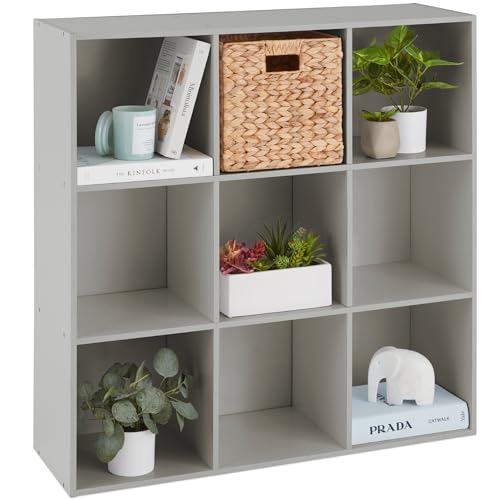 Best Choice Products Kids Bookcase 9-Cube Storage Organizer, 13.5in Shelf Opening, Bookshelf, Toy Storage, Customizable w/ 3 Removable Back Panels – Gray