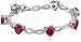 Sterling Silver Created Ruby Heart with Diamond Bracelet, 7.25"