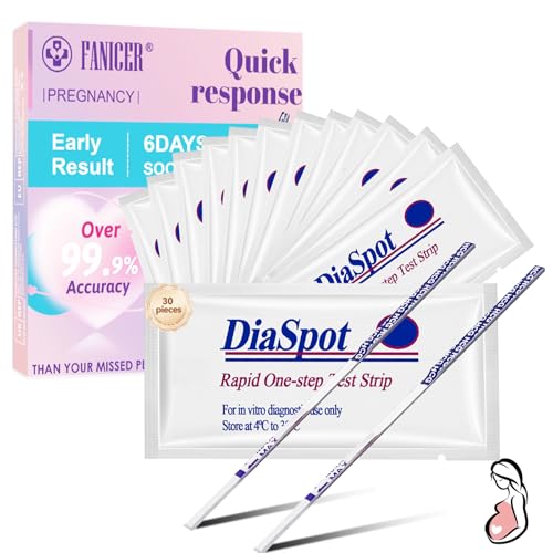 30 Piezas Test De Embarazo, Tiras Prueba de Embarazo Individualmente, Prueba de embarazo Ultratemprana, Detección Precoz Fiable y Rápida, Uso en casa