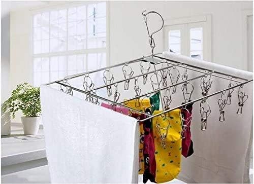 DUOFIRE Clothes Drying Rack with 26 Clips, Stainless Steel Laundry Drying Rack, Baby Hangers, Clothes Hangers for Drying Socks, Drying Towels, Diapers, Bras, Baby Clothes, Underwear, Hat（1 Pack）