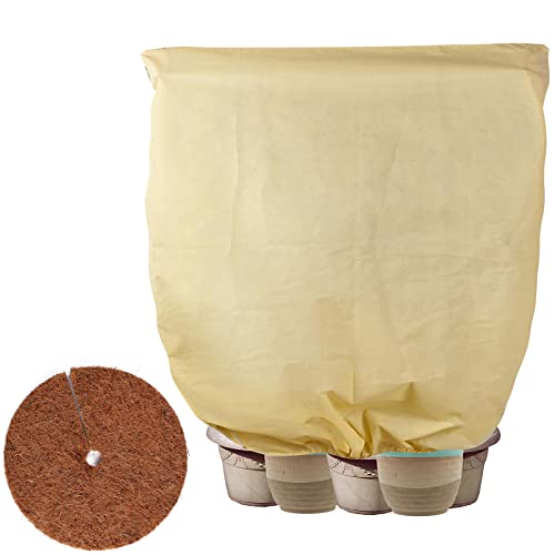 DEWUR Winterschutz für Kübelpflanzen Frostschutz für Pflanzen 80g/m²Vlies Jutesack Pflanzenschutz Winter mit Kokosmatte Winterschutzhaube Palmen Zitronenbaum Oleander (200x240cm mit 37cm Kokosmatte) Cover