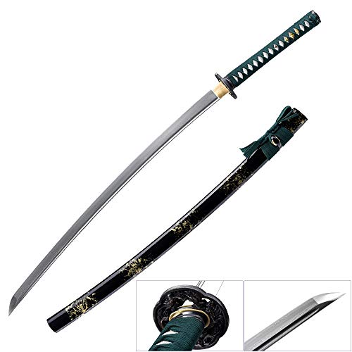 fengze Handmade Samurai Sword, 40 Inch Damascus Steel Ultra Sharp Fully Hand Forged Katana Sword for Real Battle, Full Tang, Clay Tempered (The Shadow)