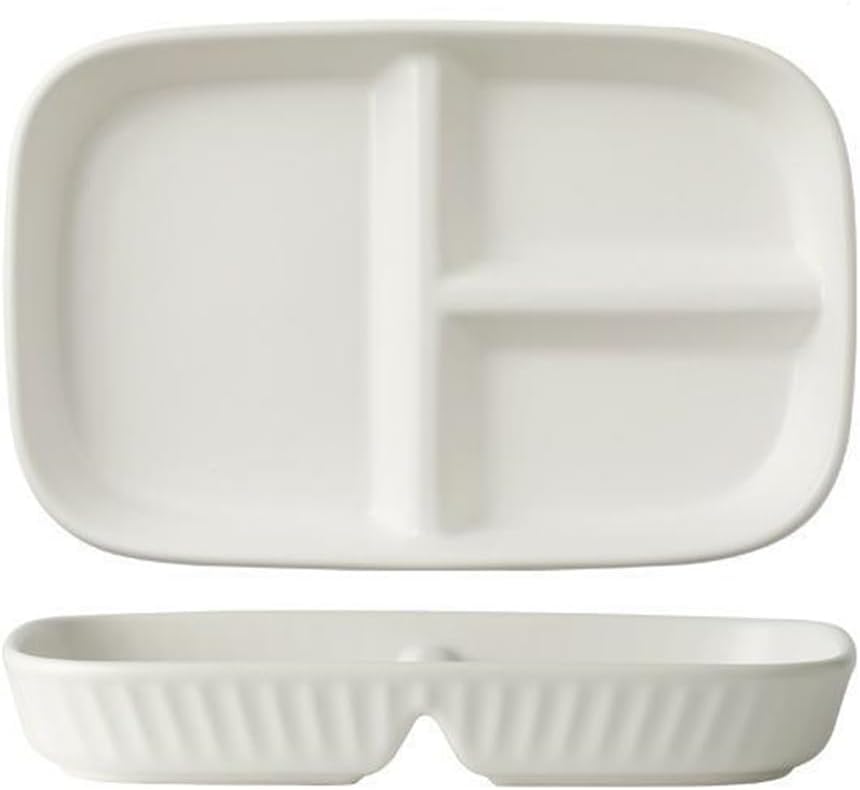 Porcelain Diet Dinner 3 Compartment Plate, Rectangular Ceramic Portion Control Plates, Divided Dinner Plates for Snack, Dessert, Steak and Salad