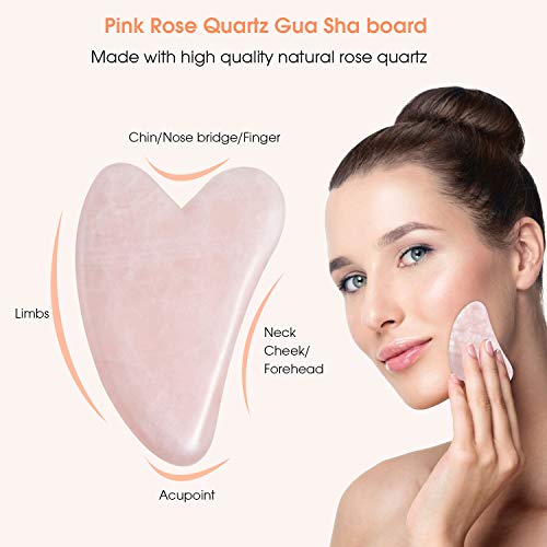 Facial Roller,4 in 1 Rose Quartz Facial Jade Roller & Massager, 4 Changeable heads Facial Skin Care Tools for Face Roller, Eye, Neck, Body