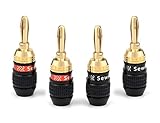 Deadbolt Banana Plugs 2-Pairs by Sewell, Gold Plated Speaker Plugs, Quick Connect