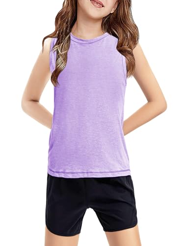 Image of Haloumoning Girls Tank Tops Kids Sleeveless Athletic Lightweight Cute Summer Top Dancewear 5-14 Years