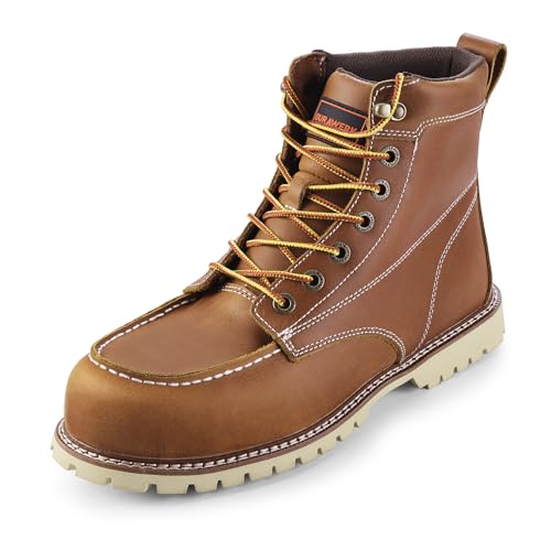 DURAWERK Men's Composite Toe Work Boots, Non-Slip Safety Shoes, Water-Resistant Leather Construction Boots