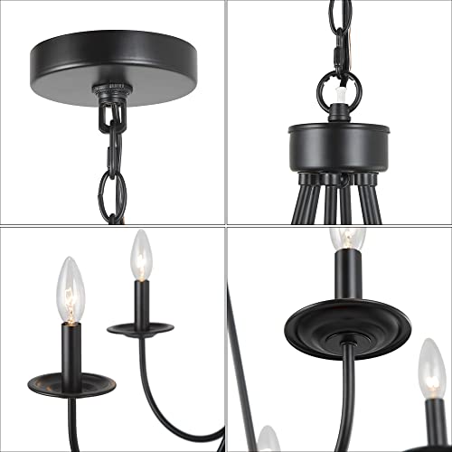 Black Chandelier, Farmhouse Lighting Chandeliers For Dining Rooms, 6 Lights Candle Matte Black Ceiling Hanging Light Fixture, 28” W X 25”H #TOP5