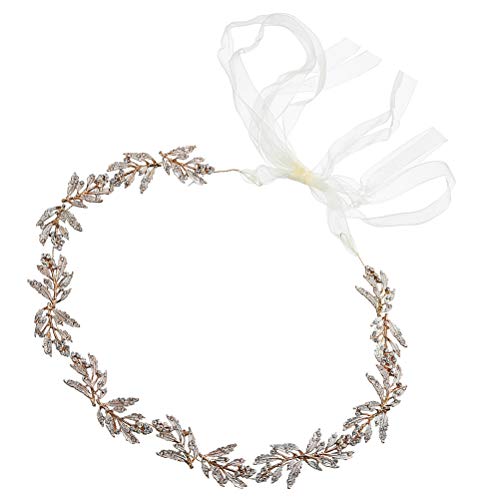 KESYOO Metal Leaf Bridal Belt Wedding Crystal Dress Belt Bridal Waist Chain Beautiful Accessory (Golden)3