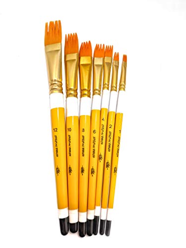 Image of Definite Wooden Yellow Handle Paint Brush Sets for Beginners & Intermediate (Indian Brushes) (Taklon Bristles, Comb)