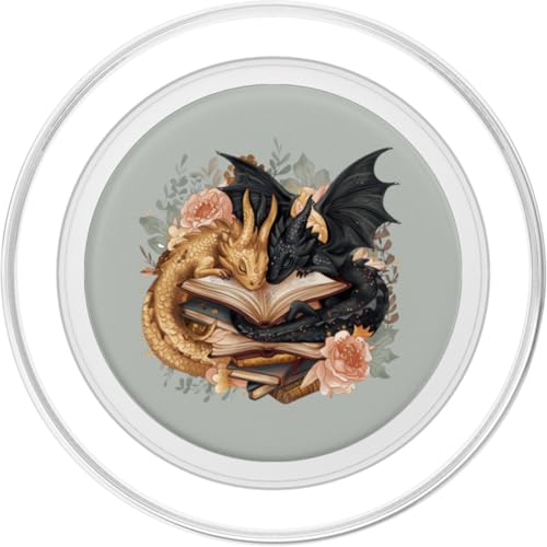 Librarian Bookish Girl Loves Dragons & Books Cute Dragon Books Cottagecore Flower Bookworm Book Lover PopSockets PopGrip for MagSafe Compatible with iPhone 12, 13, 14 Series - Clear