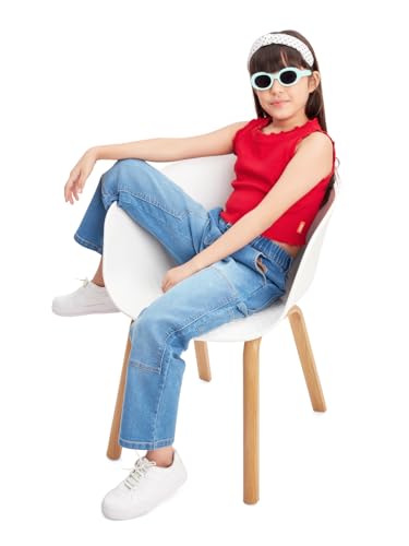Image of olele Girls Super Jeans Collection for 4-14 Yrs | Stretchable Cotton Denim Trousers | Blue Jeans for Kids | Baggy Denim Pants | Cargo Pants for Girls
