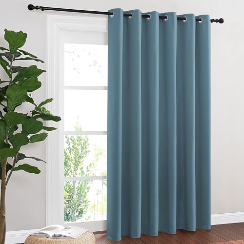 NICETOWN Blackout Sliding Door Curtains 84 Inch Length, Extra Wide Room Divider Grommet Energy Saving Thermal Insulated Curtain for Patio Door Window(W80 x L84, 1 Panel, Smoky Blue)