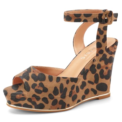 Image of Women's Dressy Platform Wedge Sandals Gold Wedges Peep Toe Patent High Heels Slingback Heeled Comfortable Ankle Strap Shoes