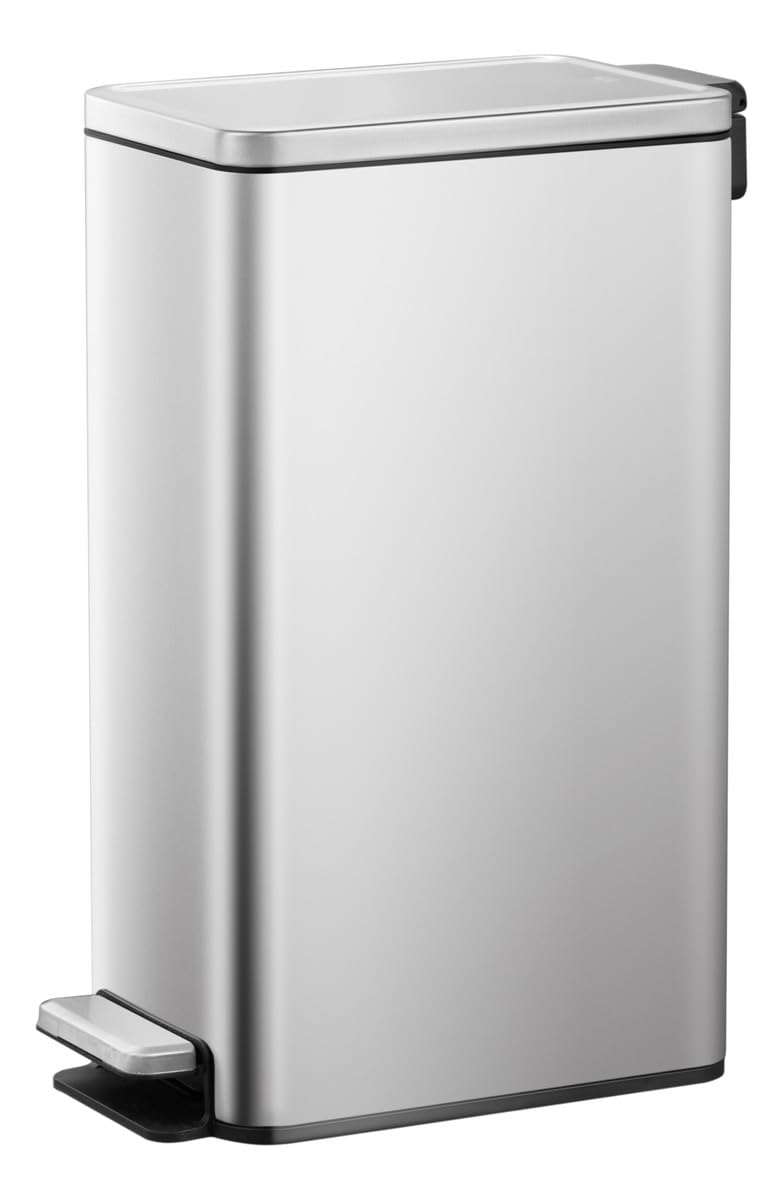 EKO Stella Slim Küchenmülleimer, 30 l, mit Pedal und Soft-Close-Deckel, Edelstahl, Anti-Fingerabdruck, moderner und robuster Mülleimer, große Kapazität für Recycling