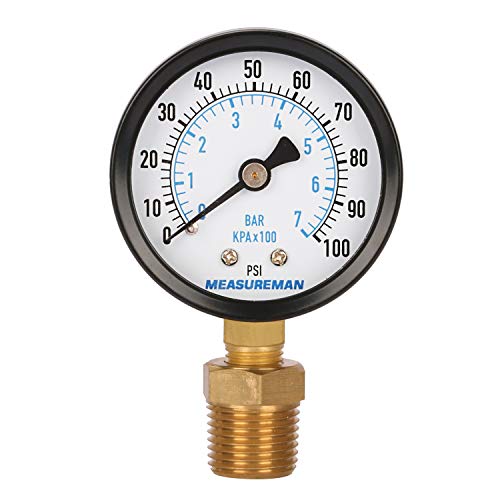 Manomètre sec 0-100 psi avec boîtier acier et adaptateur 1/2 NPT