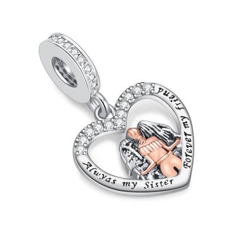 TCHYUN Sisters Love Heart Dangle Charm Cubic Zirconia Bead for Pandora Bracelet Women Gift2