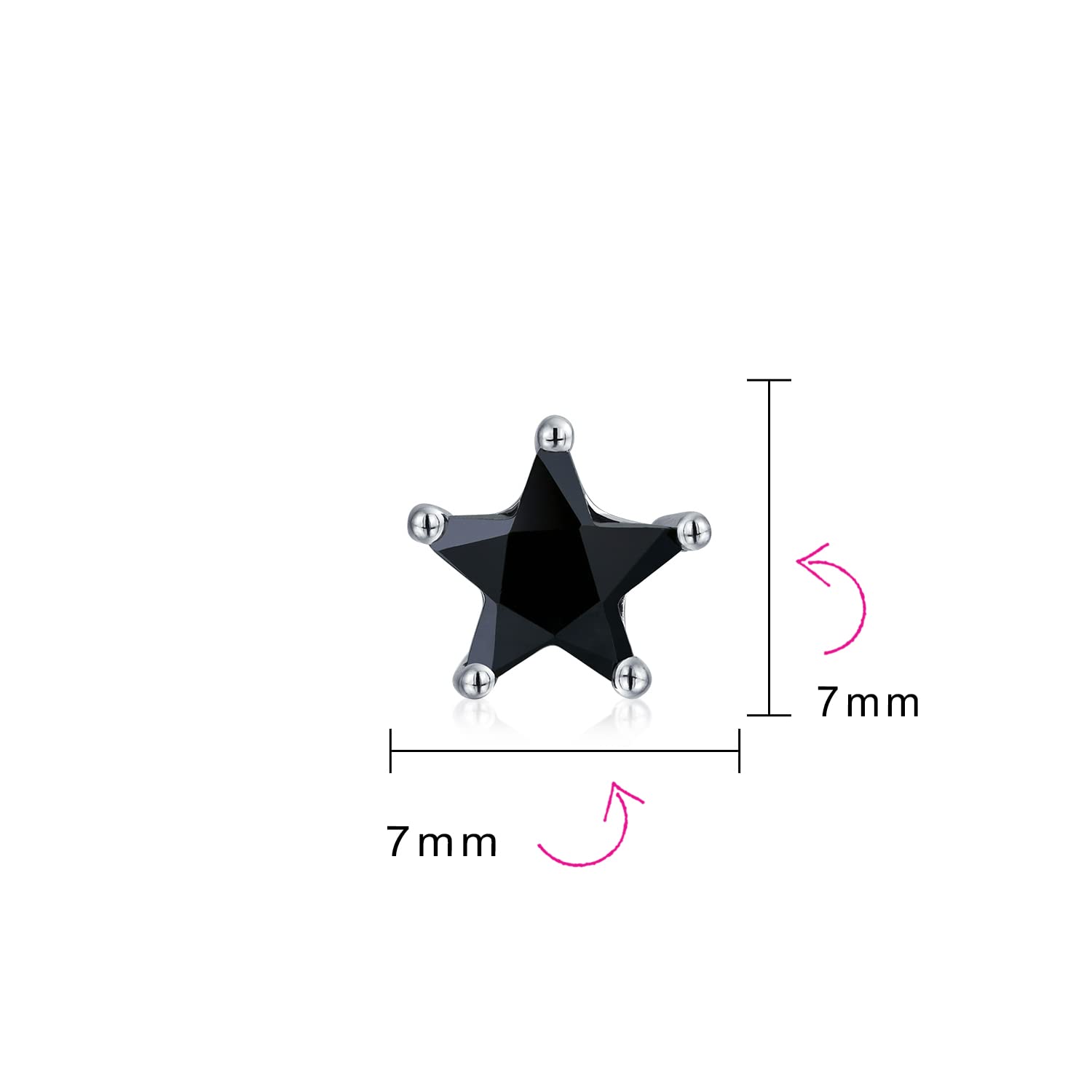 Orecchini a perno unisex USA American Patriotic Rock Star scintillanti con cristalli neri pavé, stella celeste rosa per donne e adolescenti in oro rosa .925 argento sterling.