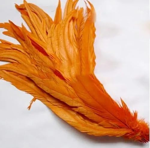 MRESXT 50 Piezas de Plumas de Cola de Gallo de 25-45 cm, 10-18 Pulgadas, Color marrón y Rojo, para Manualidades, Accesorios de Ropa, Joyas, Rendimiento, Naranja, 10-12 Pulgadas, 25-30 cm