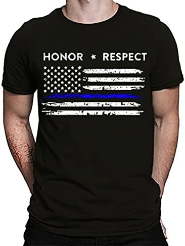S&R Thin Blue Line American Flag Honor Respect Policemen Gift T-Shirt Police Officer-Black-Large