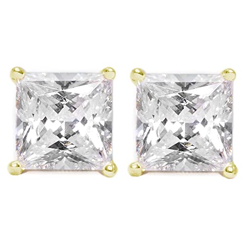 Diamond Studs, Diamond Stud Earrings For Women & Men, 14K Yellow Gold, 2 Ct Princess Cut D Color Vvs1 Screw Back Earrings [Simulated Diamonds] Gift For Wife, Christmas, Birthday #TOP1
